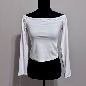 Wild Fable White Off-Shoulder Long Sleeve Top